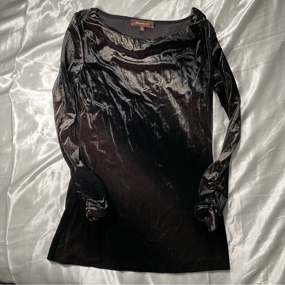melanie lyne velvet long sleeve top in brown - Picture 3 of 7